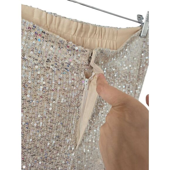 Wisteria Lane Sequined Bell Bottom Pants in Champaign Size Large NEW - Picture 4 of 5
